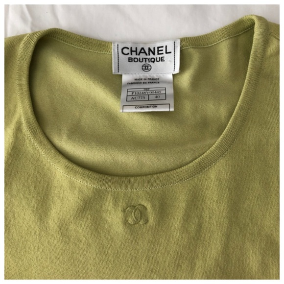 ✨Vintage CHANEL 1998 Collection CC Logo Green Knit Top Shirt Sweater